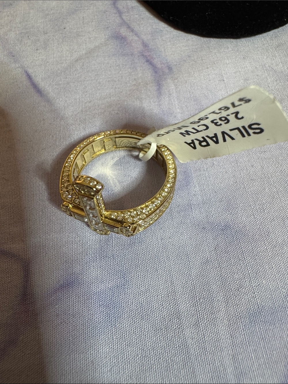 925 Silver & 2.63 CTW Moissanite Cross Ring in Gold Tone - Picture 4 of 6